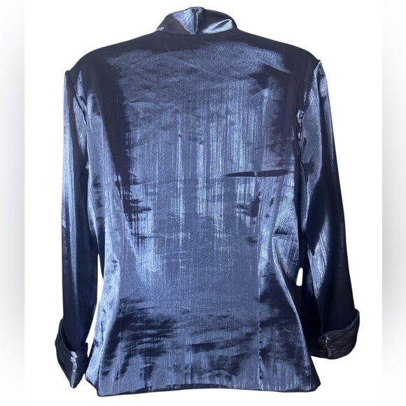 XSCAPE Elegant Shiny Blue Blouse 3/4 Sleeve Spandex Blend Women’s 14 - Picture 3 of 16